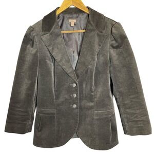 Halogen Gray Velvet Blazer Jacket Women's Size Medium Puffed Shoulders‎
